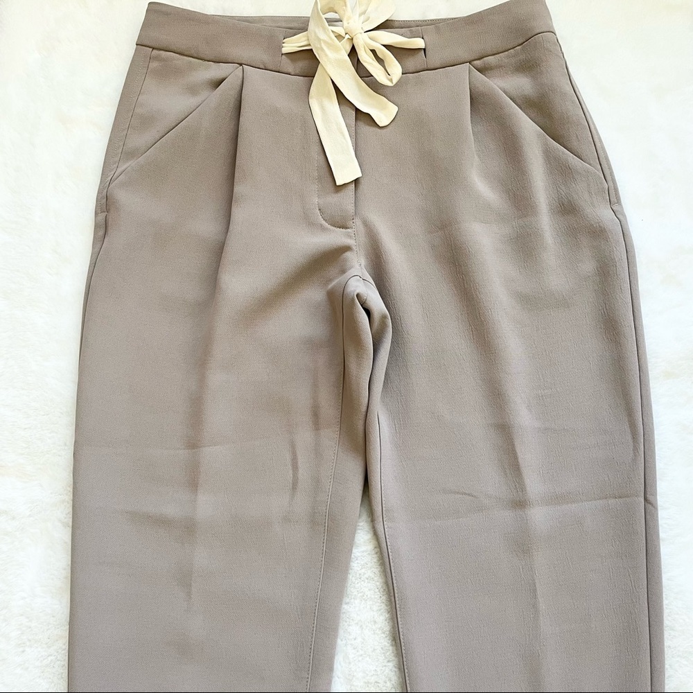 ARITZIA WILFRED Gray Cropped Ribbon Waist Tie Pants Minimalist Contemporary - Picture 3 of 13